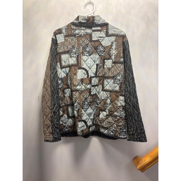 Vintage Brown Patchwork Quilted Jacket With Button Front & Pockets PIT TO PIT 21 - Picture 4 of 8
